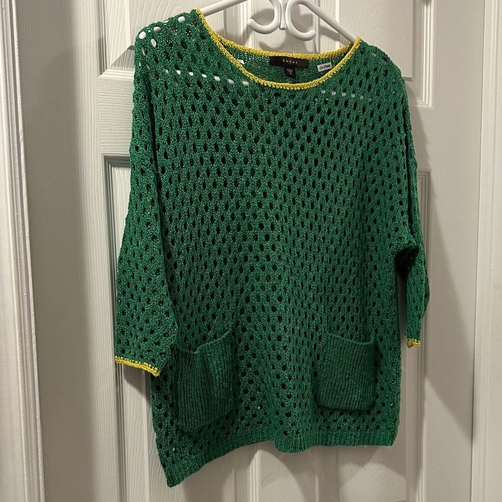 FEVER Y2K Green Open-Knit Bohemian Sweater Sz S - Picture 3 of 12